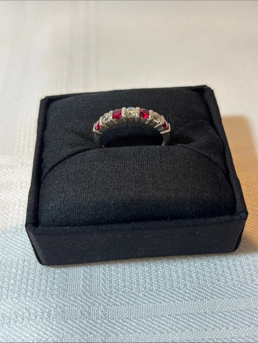 Diamonique Silver Band with Red and Clear Stones